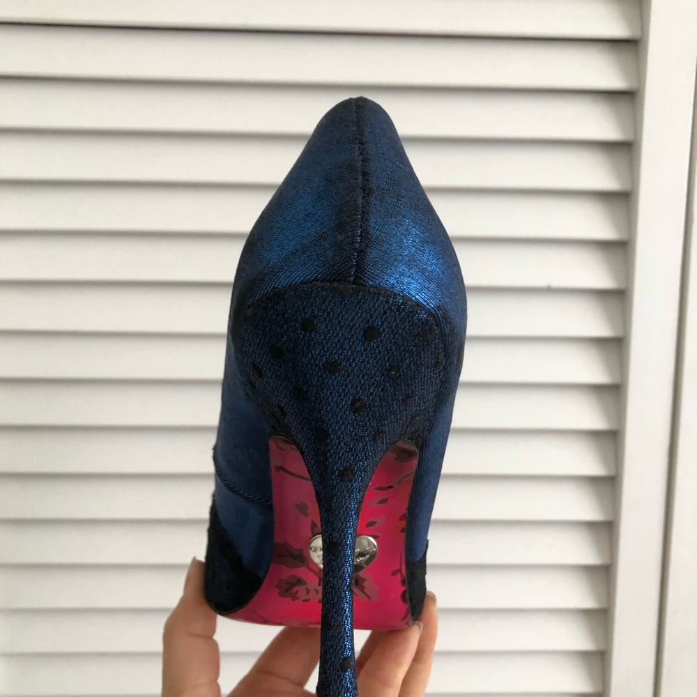 Betsey Johnson Bonnie Electric Blue Polka Dot Tulle Peep Toe Heels Sz 7.5 - Picture 4 of 8